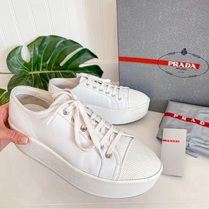 PRADA Platform White Lace Up Sneakers